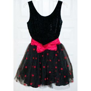 Jessica McClintock Gunne Sax 80s Mini Dress Black Red Dot Tulle Vintage